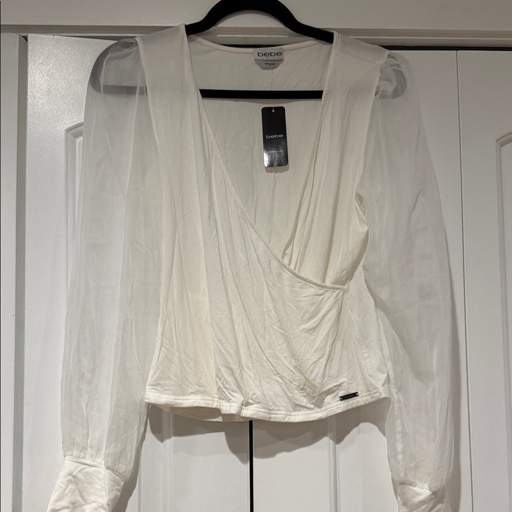 Bebe Elegant Cream‎ Wrap Blouse chiffon sleeves medium